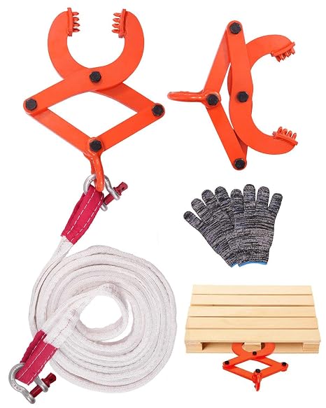 Pickup Pallet Puller Clamp Kit 1T/2205Lbs Truck Pallet Puller Clamp with 2 Steel Hooks & 13.1ft Tow Strap & Gloves, Stump/Tree Pallet Puller Tool for Pulling Pallets Wood or Heavy Thing