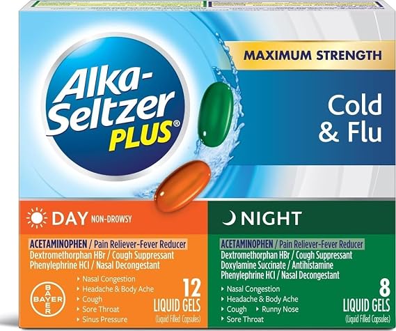 ALKA-SELTZER PLUS Severe Day + Night Cold Powerfast Fizz Effervescent Tablets Twinpack 2x20ct, White, 40 Count