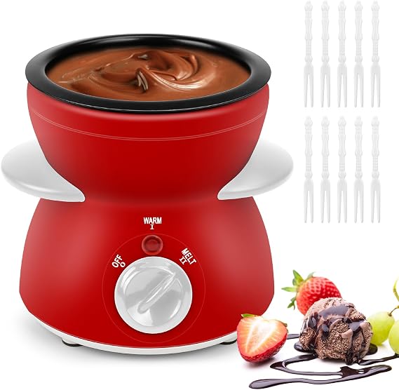 Mini Chocolate Melting Pot, Chocolate Fondue Fountain, 8.79OZ Warmer Machine for Milk Chocolate, Cheese, Butter, Candy (Red)