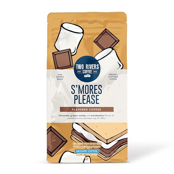 Two Rivers Coffee S mores Please Flavored Ground Coffee, Perfectly Balanced, Always Smooth, Made with 100% Arabica Beans - Flavor Enhanced, 10 Ounce Bag