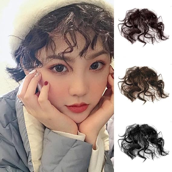 Dark Brown Fake Fringe Bang Clip-in Hair Extension Hairpiece, Natural Fluffy Curly Heat Resistant Highlight Wig Headwear, for Girl Lady Women Anime Party Cosplay Wedding Dating