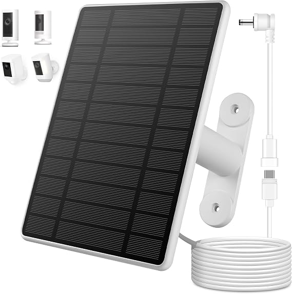 Solar Panel for Ring Camera, 6W Solar Charger for Ring Stick Up Cam Plus/Pro & Spotlight Cam Battery Series, 360 Retractable Bracket,10ft Cable with Ring Barrel Plug to USB-C Adapter,White
