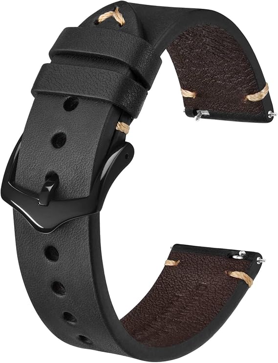BISONSTRAP Men's Watch Bands, Hand-Stitched Leather Watch Straps, Quick Release, 18mm 19mm 20mm 21mm 22mm