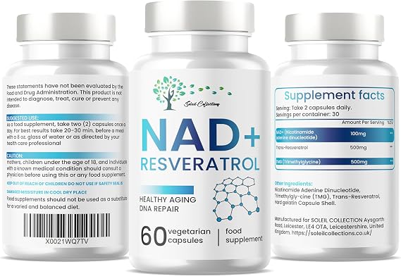 NAD Supplement 1000mg with True NAD+ 500mg & Resveratrol 250mg for Cellular Energy and Healthy Aging Support