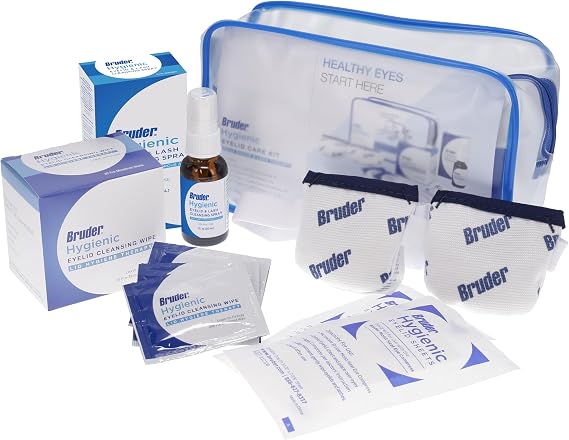 Bruder Hygienic Eyelid Care Kit - Moist Heat Eye Compress Mask, Eyelid Cleansing Wipes & Spray - Soothe Dry Eyes & Improve Health