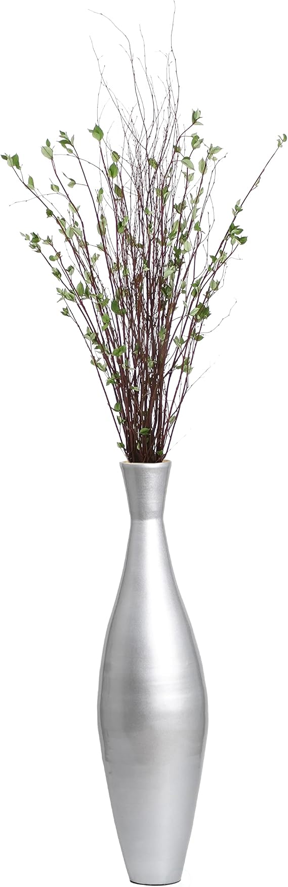 Tall 33 Inch Modern Bamboo Narrow Trumpet Floor Vase - Elegant Home Decoration, Modern Accent Piece, Living Room Decor, Handcrafted Bamboo Art, Contemporary Design, Unique Tall Vase, Silver Small