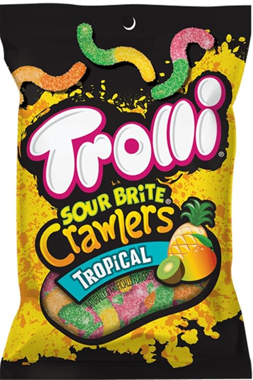 Trolli Sour Brite Crawlers Gummy Worms Candy, Tropical Flavor, 5.00 oz