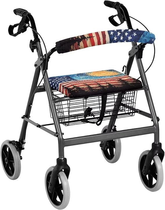 LedBack Walker Seat Cover American Flag Oil Painting Walkers Accessories for Seniors with Seat Covers Universal Rollator Walker Seat and Backrest Covers Rollator Seat Cover