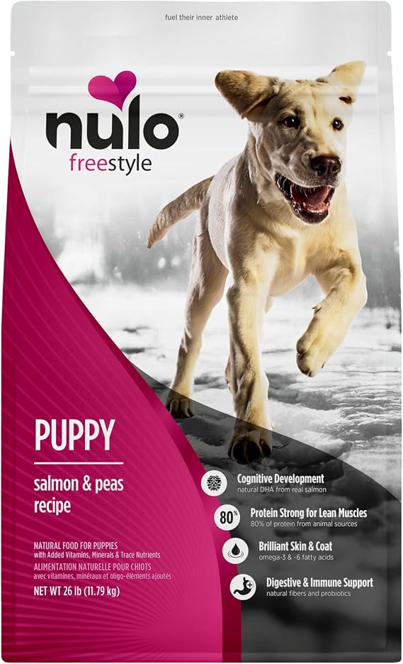Nulo Freestyle Dry Puppy Food - Salmon & Peas, Premium Grain Free Dog Food for Puppies, Natural, High Protein Kibble with DHA, Omega 3 & Probiotics, for Small and Medium Breeds, 26lb Bag