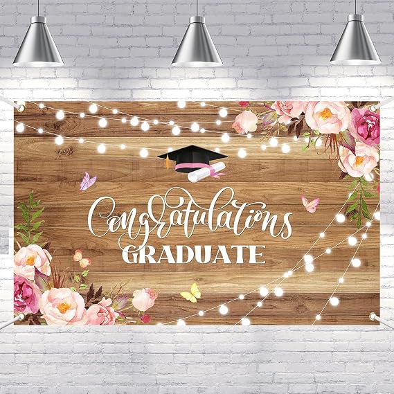 Lofaris Banner - 70.8x43.3 Inch Congratulations Graduate Banner with Floral and String Lights Design, Polyester Material Durable and Perfect for Graduation Party Decor Commencement Ceremonies