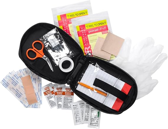 MFASCO Boy Scout Personal First Aid Kit-Compact Black Pouch | Scout-Compliant Supplies, Meets BSA Standards - Mini Emergency Kit for Travel, Hiking, Camping, Outdoor Use 6x4x2.5