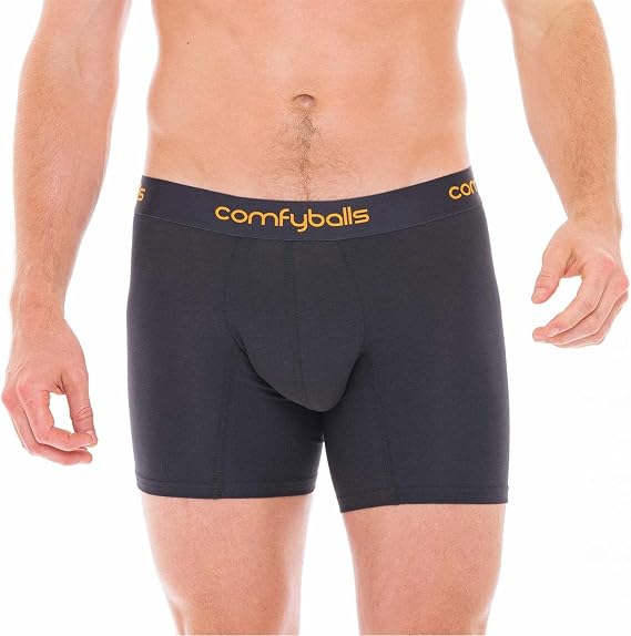 Comfyballs Mens Cotton Long Boxer - Charcoal Grey/Flame Orange