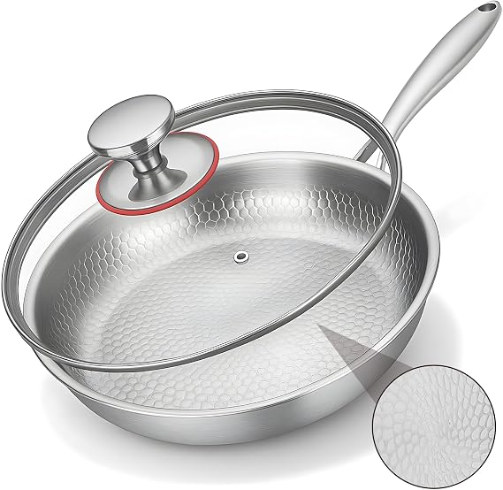 Titanium Hammered Pan Pro with Lid,Multifunctional Cooking Pots & Pans for Healthy Cooking, Durable, Non-Stick for Electric, Induction, Gas Stoves (26cm)