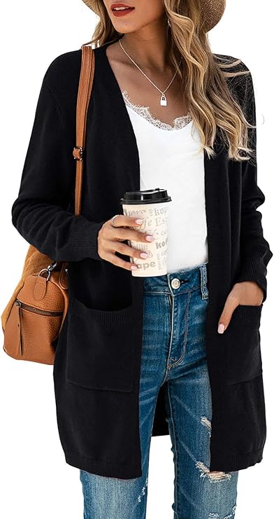 TASAMO Women's Kimono Cardigan Long Sleeve Open Front Casual Knit Sweaters Coat Oversized Soft Outwear with Pockets
