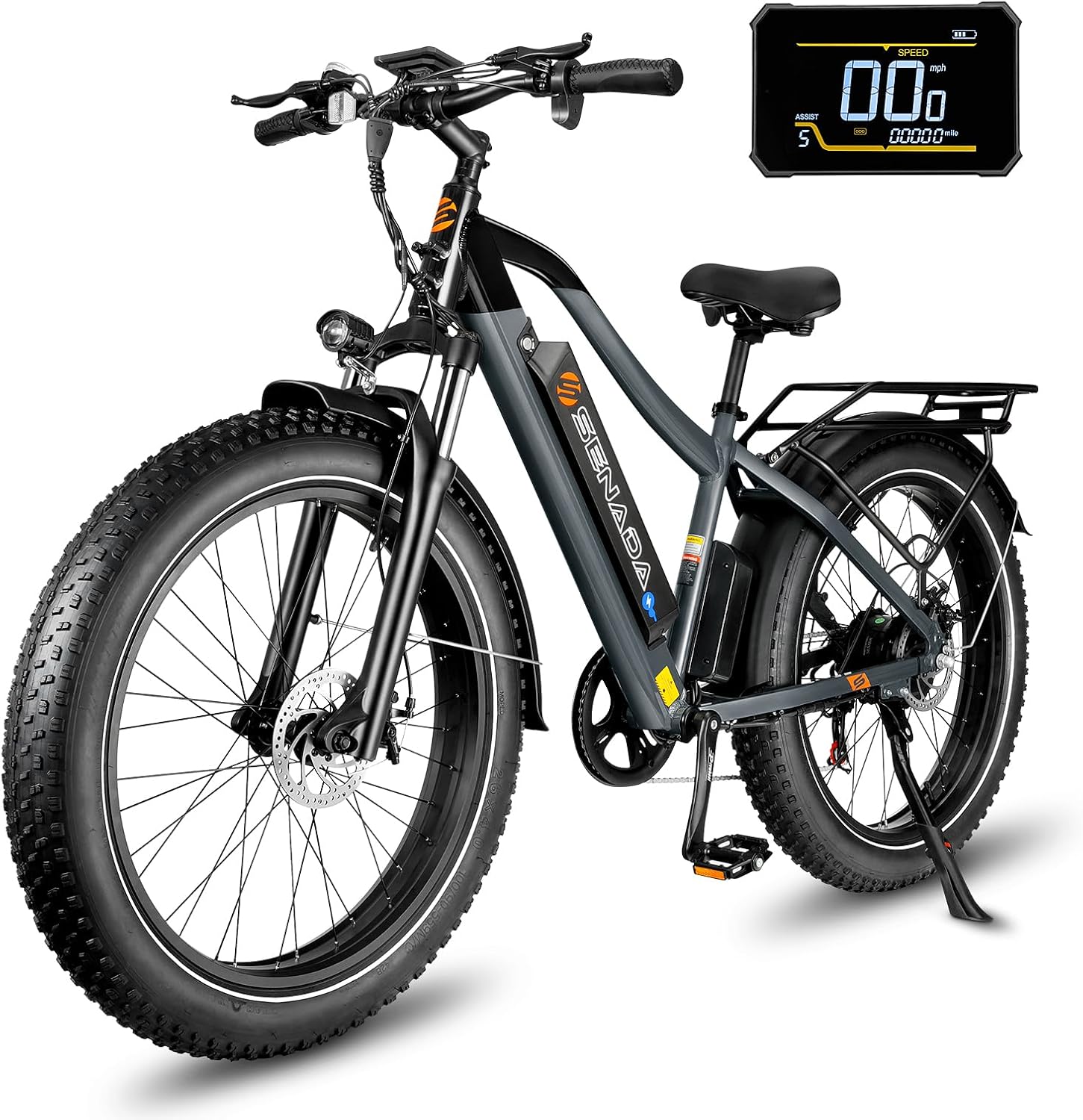 SENADA 1000W Mountain Electric Bike for Adults, LCD Display Electric Bicycle, 26 x 4 Fat Tire Ebike with USB Interface Removable Battery