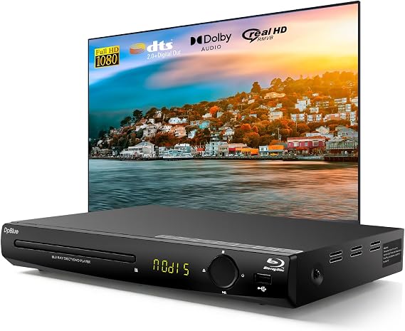 1080P Full HD Blu-ray DVD Player for TV/Projector,HDMI/AV/Coaxial Outputs | Home Theater Blu Ray Player Support Region A/1 Blu-ray Discs,CD DVDs VCD,Dolby Digital DTS,Max 128G U Disk 16T HDD Playback