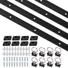 4ft 4pcs Aluminum L-Track, 48" L Track Rail and (4) Black Single Stud O-Ring Fittings and Two Types of Mounting Screws, L Tracks Tie Down System, Truck Bed Rail System for Trailers,etc