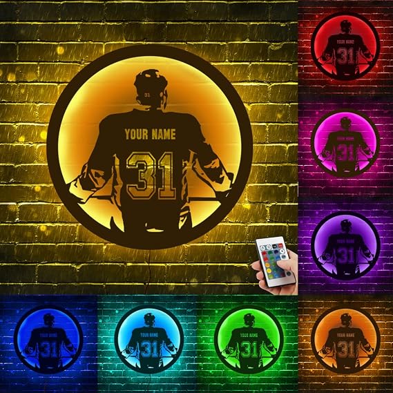 Personalized Ice Hockey Neon Sign, Custom Hockey Name LED Lights Signs Lamp Neon Signs for Wall Decor, Livingroom Bedroom Birthday Christmas Gift for Hockey Player