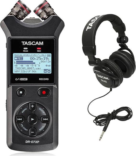 TASCAM DR-07XP Recorder and Studio Headphones Bundle