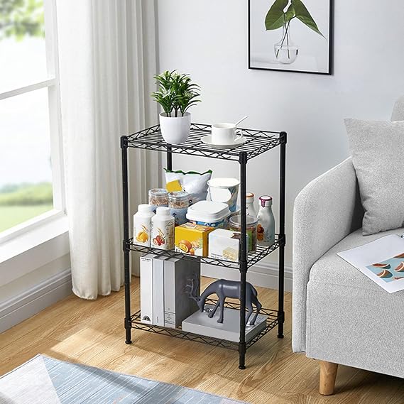 Bathroom Organizers and Storage, Metal Shelving Unit for Closet, Pantry, Laundry Room Storage, Black, 16.53" L x 11.48" W x 26.77" H