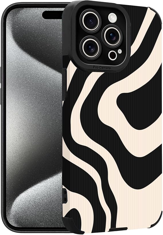 Case for iPhone 15 Pro Case - Soft TPU and Striped Leather - Painted River Art - Zebra Print Design - Shockproof Phone case for Women Girls Man