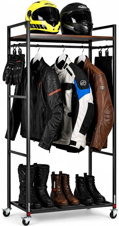 Motorcycle Helmet Holder, Motorcycle Gear Storage Rack, Display Stand for Accessories, Jacket, Gloves and Boots, Helmet Rack for Garage or Workshop Organization