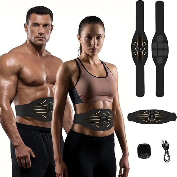 ABS Trainer Muscle Stimulator, EMS Muscle Stimulator, Electric Abdominal Muscle Toner, 10 Modes & 30 Intensities Ab Trainer Belt for Home Body Fitness Women Men with Extra Extension Strap