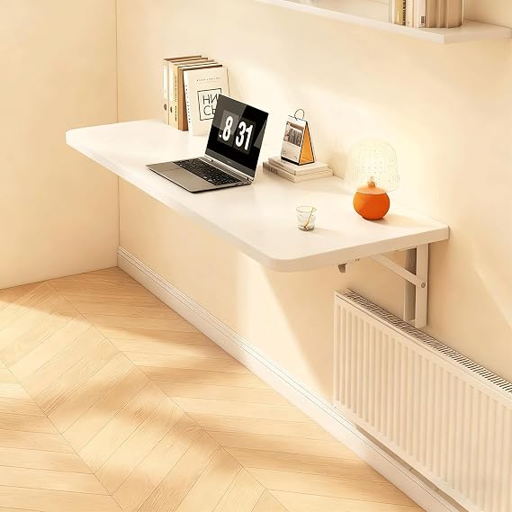 Foldable Wall Mounted Desk, Multipurpose Space-Saving Laundry Table with Sturdy Load-Bearing & Rounded Edges for Home Office, Kitchen, Bedroom, Small Spaces
