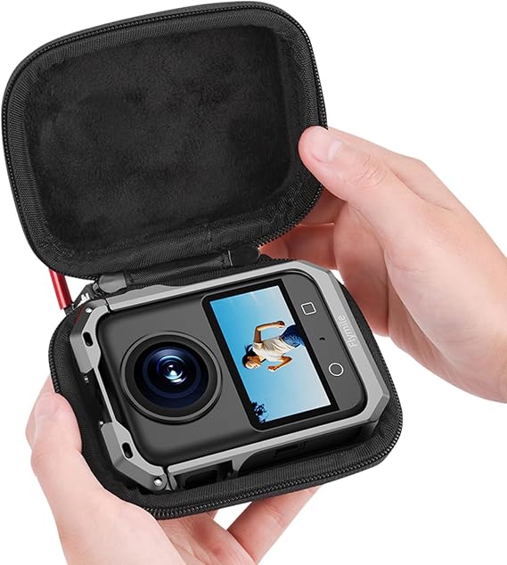 Protective Carrying Case for DJI Osmo 360 (for Cage and Lens Cap), Storage Small Bag Travel PU Hard Shell Portable Cover Protector With Carabiner & Wrist Strap Camera Accessories
