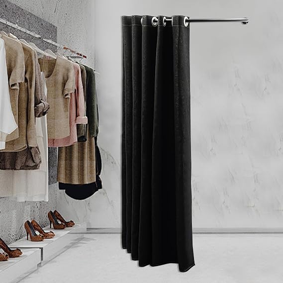 U Shaped Dressing Room Bar, Clothing Store Fitting Room with Shading Curtain & Clothes Rack, 38in Privacy Protection Changing Room for Boutique Mall & Office (U-shaped-38in-Black)
