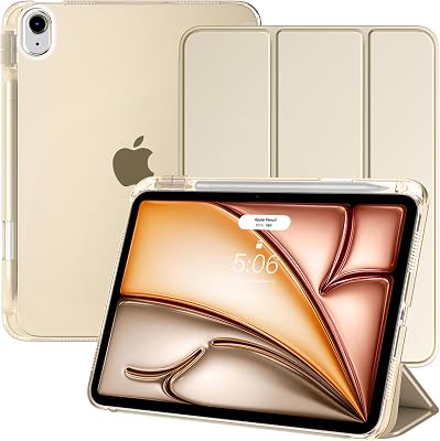 TiMOVO Case for iPad Air 11 Inch M3 2025M2 2024, iPad Air 5th Generation 20224th Gen 2020 10.9 Inch with Pencil Holder, Stand Cover with Translucent Back, Support Auto WakeSleep, Champagne Gold