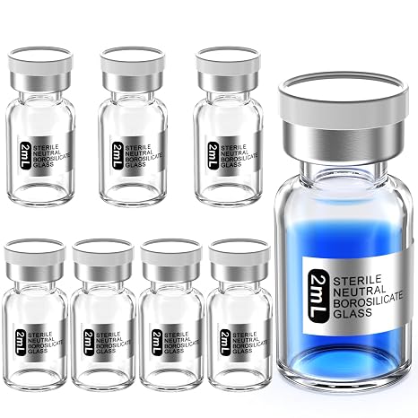 Biomed Solutions Empty Sterile Vial Sealed with Butyl Rubber Stopper and Flip Top Closure,Type 1 Borosilicate Glass Tubing,Individually Packed (2mL 8Pcs Clear)