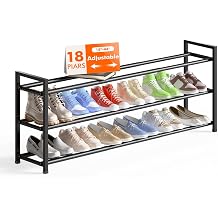 Bumusty 3-Tier Long Expandable Shoe Rack, Adjustable Shoe Organizer Shelf for Wardrobe, Metal Free Standing Shoe Rack Storage for Small Space, Hallway,Black