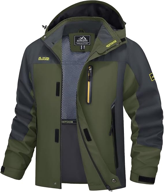 MAGCOMSEN Men's Rain Jacket Lightweight Windbreaker Fishing Raincoat | Water Resistant, Windproof, 5000mm Waterproof, Detachable Hood, 5 Pockets, Mesh Lining, Hiking, Camping, Outdoor, Rain Coat