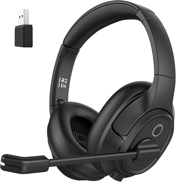 Bluetooth Headset for PC, Wireless Computer Headphone with AI-Powered Environmental Noise Cancelling Microphone & 2.4G USB Dongle, 55H Playtime, Over Ear Comfort Office Headset for Work, Laptop, Zoom