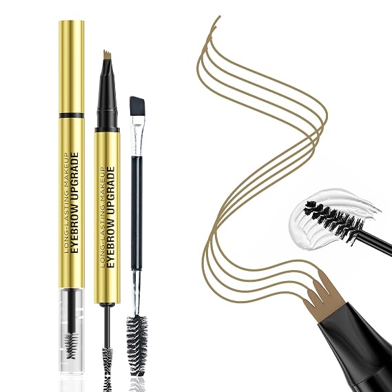 Eyebrow Pen and Brow Gel Clear - Eyebrow Pencils for Women with Natural Hair Like Strokes, Eyebrow Makeup for All-Day Defined, Waterproof, Smudge-proof, Light Brown