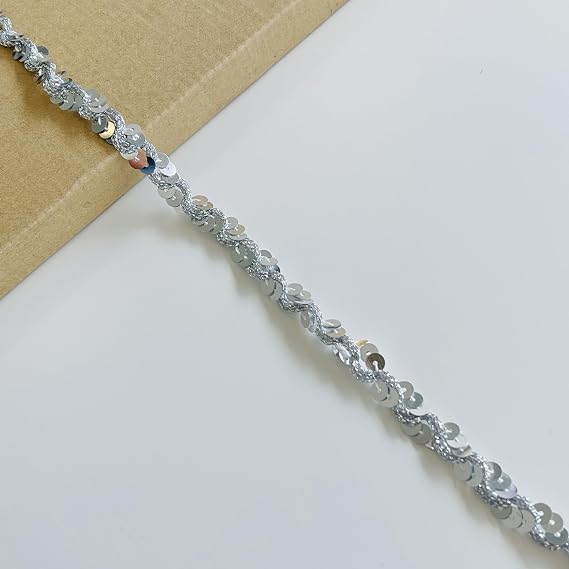 Silver Spangle Sequin Trim, 3/8" Width, 3 Yards/Pack, Includes Spool
