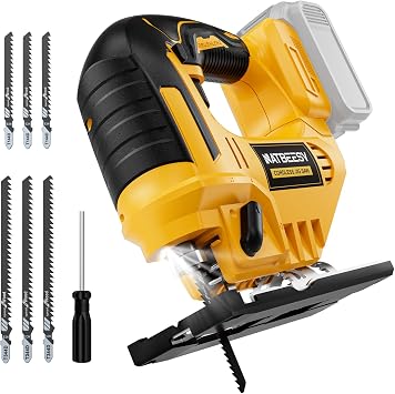 Jig Saw Compatible With Dewalt 20V Battery, NATBEESY Brushless Cordless jig saw tool, LED Work Light, 45 Beveled Cuts, Variable Speed 2900RPM, 3 Orbital Action, 6 Blades for Wood Cutting, Tool Only