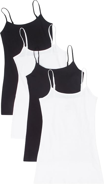 4 Pack Active Basic Women Basic Tank Tops,Black/Black/White/White,Small