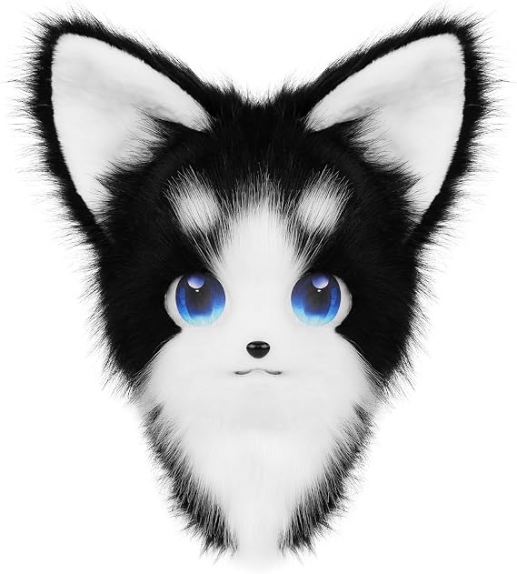 HAOAN Animal Furry Fursuit Head Mask Plush Cat Fox Mask Costume Props for Halloween Cosplay Party