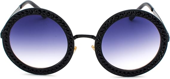 Armear Women Diamond Rhinestone Round Sunglasses Oversized Retro Circle Bling Frame