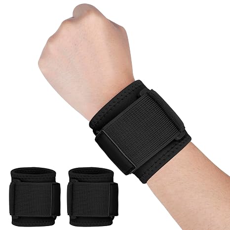 Wrist Brace Compression for Women and Men Adjustable Wrist Supports for Tendonitis, Arthritis, Carpal Tunnel, Sports Injuries, Badminton, Basketball, Fitness 2 Pack (Black)