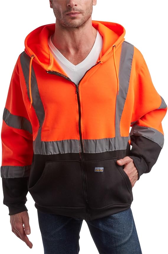 Bass Creek Outfitters Mens Fleece Hoodie - Active Safety Workwear ANSI/ISEA Class 3 High Visibility Hoodie (Sizes M-2XL)