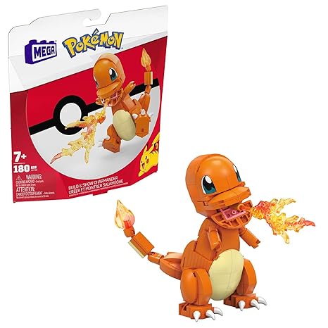 MEGA Pokemon Building Toys Set, Build & Show Charmander with 180 Pieces, 4 Inches Tall, for Kids