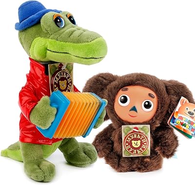 Plush Stuffed Toy Cheburashka & Gena, Russian Toy, Talking Plush, with Sound, Original. Gift for Kids and Children for Christmas and Birthday