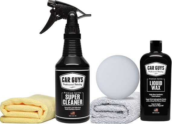 CAR GUYS Car Detailing Kit | Super Cleaner 18 Oz & Liquid Wax 8 Oz