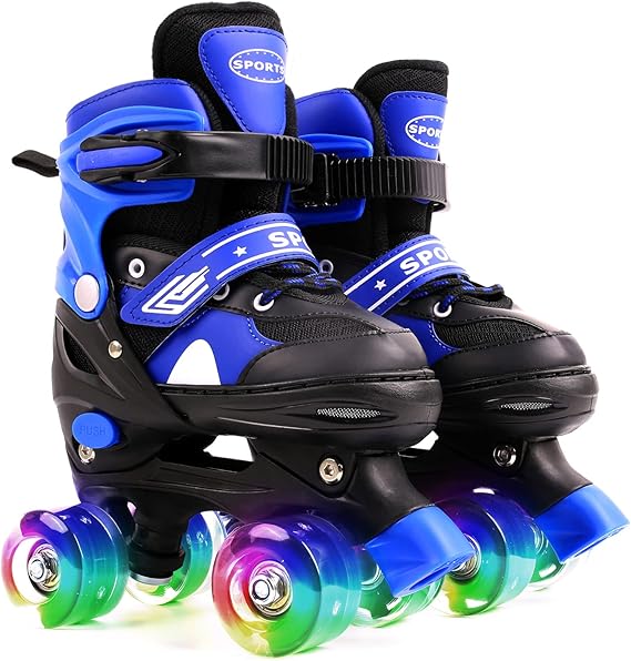 Adjustable Quad Roller Skates for Kids, Light Up Wheels | Children's Roller Boots with Built-In Adjusters for Boys and Girls
