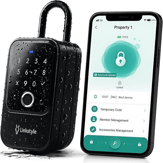Matrix II Smart Key Lock Box by LINKSTYLE Bluetooth Access, Waterproof, Wall mountable, 5-Unlock Modes, Temporary Codes, for Airbnb, Realtors, Hotels, Car Rentals (Key Box Only)