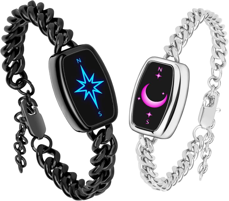 Long DistanceTouch Bracelets for Couples, Vibration and Light up, Long Distance Relationship Gifts, Bluetooth Pairing Jewelry
