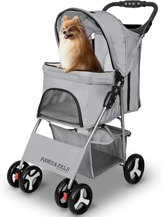 Paws & Pals 4 Wheeler Elite Jogger Evcil Hayvan Arabası Kedi/Köpek Kolay Yürümek Katlanır Seyahat Taşıyıcı, Gri
